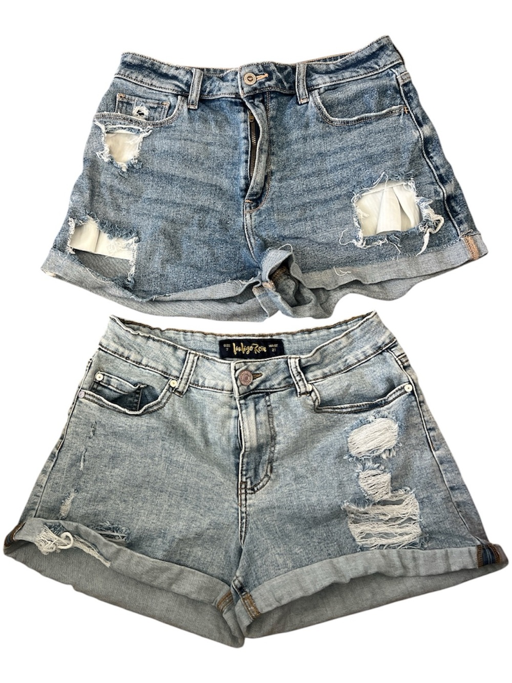 Bundle 2 Prs Hollister & Indigo Rein Distressed Denim Shorts Size 7